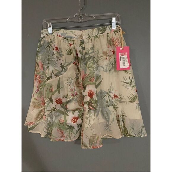 Chelsea & Violet Boho Tropical Floral Ruffle Faux Wrap Mini Skirt Large NWT - Picture 5 of 10